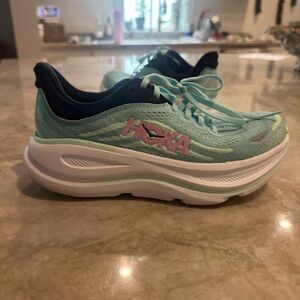 Hoka Bondi 9 Aqua and Pink Athletic Shoes